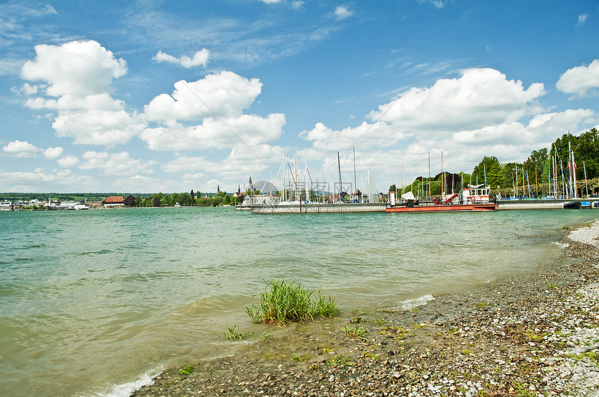 德国对Konstanz的看法港口建筑房子海滩天空绿色历史性全景驾驶蓝色图片