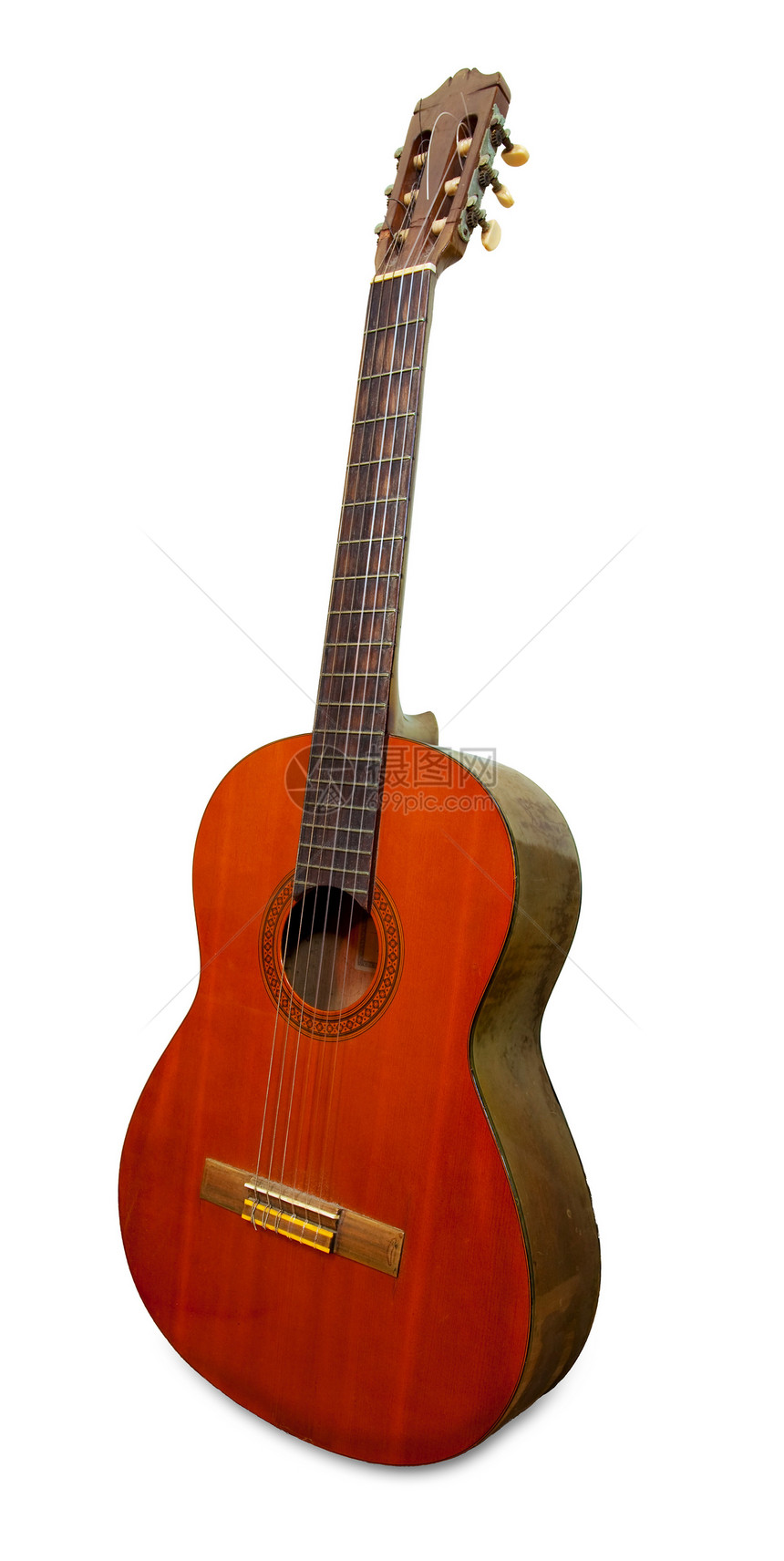 音响吉他孤立木头文化音乐会棕色指板红色白色细绳闲暇谐振图片