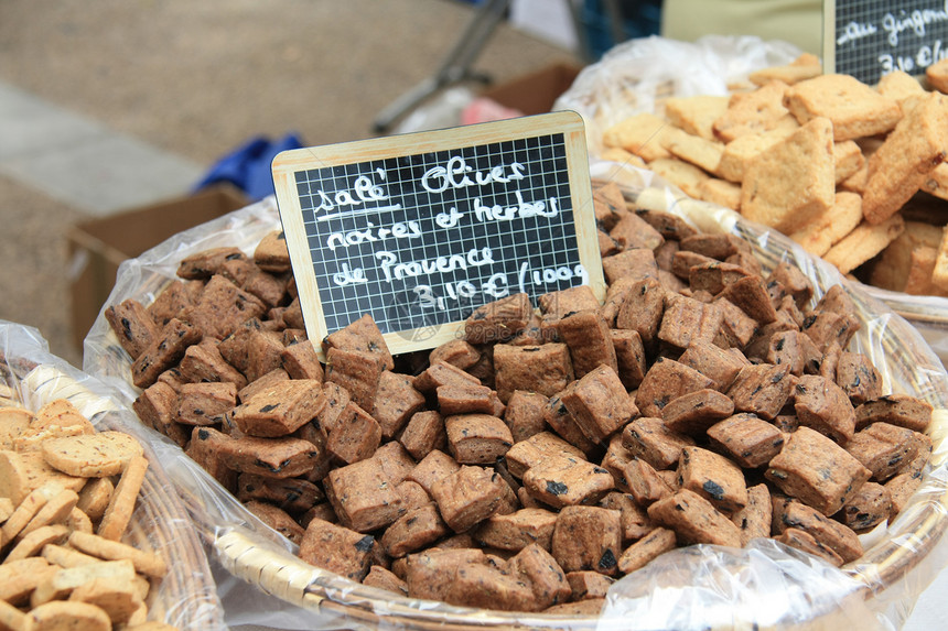 市场上的法国饼干零售棕色展示食物香料销售小吃图片