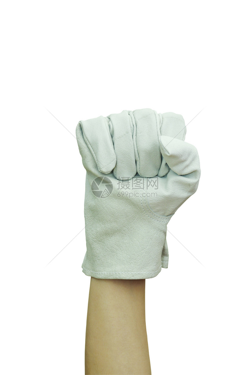 工作手套身体拳头劳动者天空维修服务皮革蓝色材料工人图片