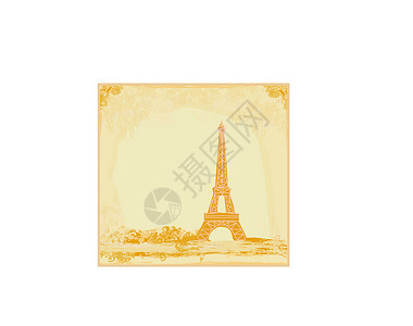 Eiffel 旧的逆向 Eiffel 卡旅游建筑观光建筑学剪贴簿纸板边界框架旅行绘画背景图片