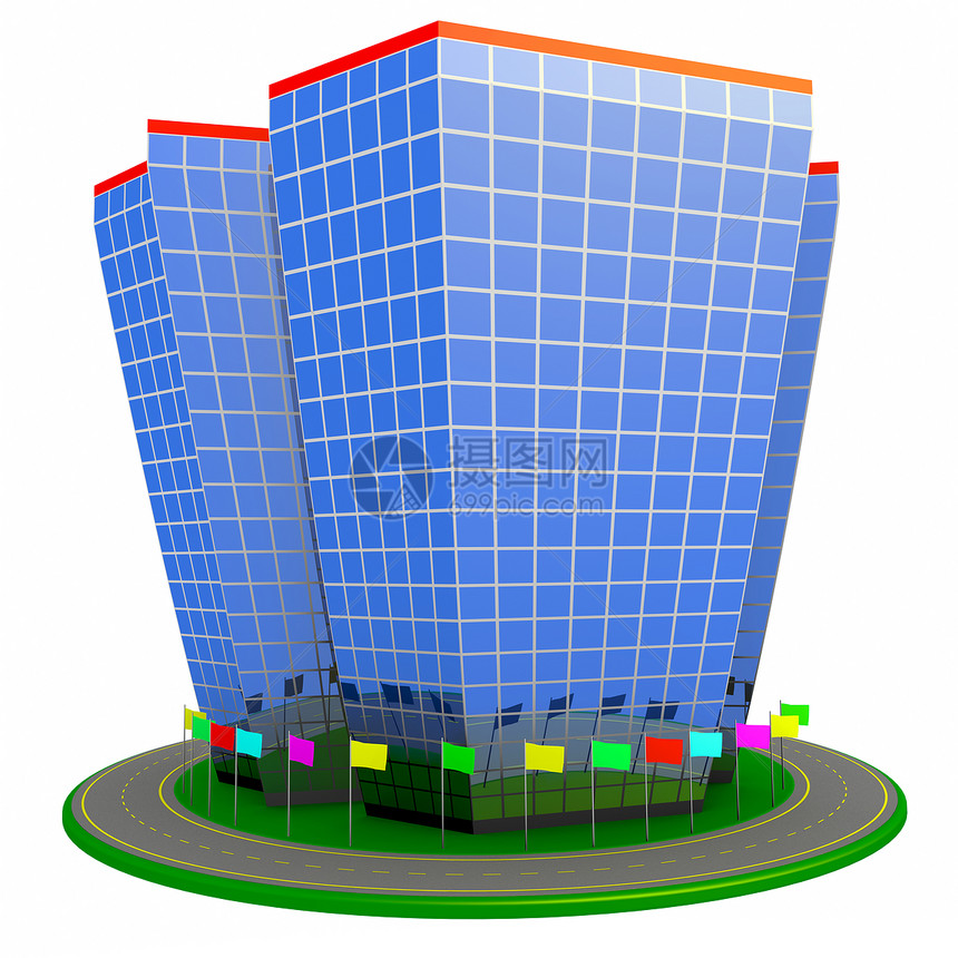 建筑大楼玻璃反射旗帜彩色抵押建筑学公司城市商业路线图片