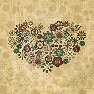 以心脏形状 旧纸质文字组织起来的矢量春季鲜花背景图片