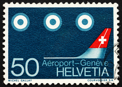 飞机尾焰瑞士邮邮票 1968年 飞机尾和卫星号背景
