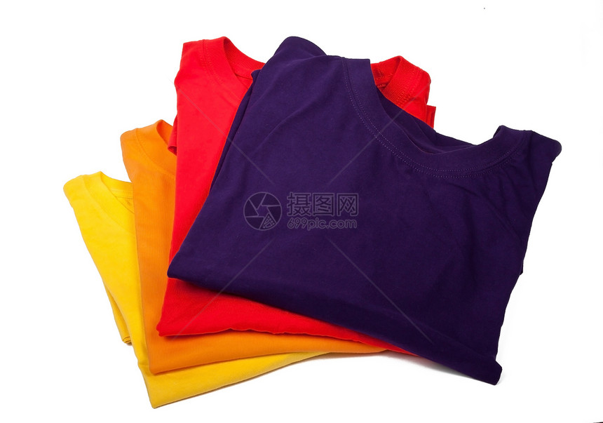 彩色T恤衫材料衣领购物衣服折叠零售棉布服装纺织品紫色图片