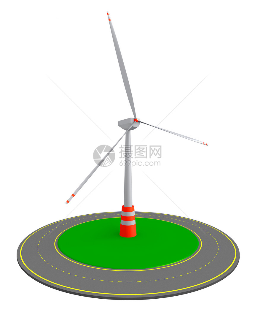 风力涡轮机和环绕路线图片