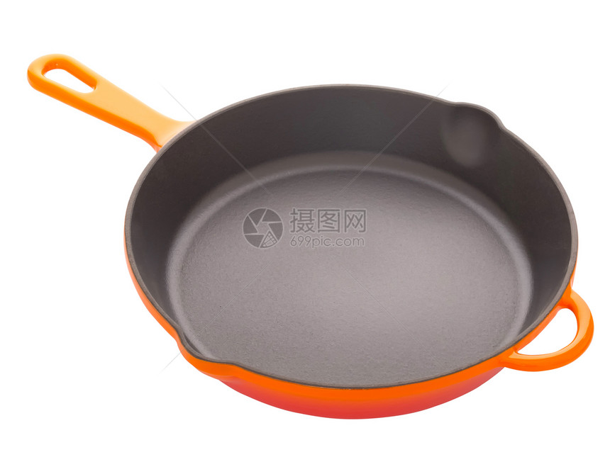 铁锅橙子烹饪餐具厨具用具炊具平底锅金属水平白色图片
