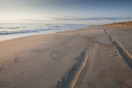 清空海滩海洋脚印天空照片沙丘摄影背景图片