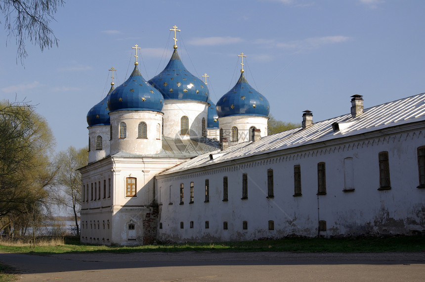 俄罗斯大修道院石头圆顶岩石文化建筑学大教堂信仰蓝色宗教金子图片