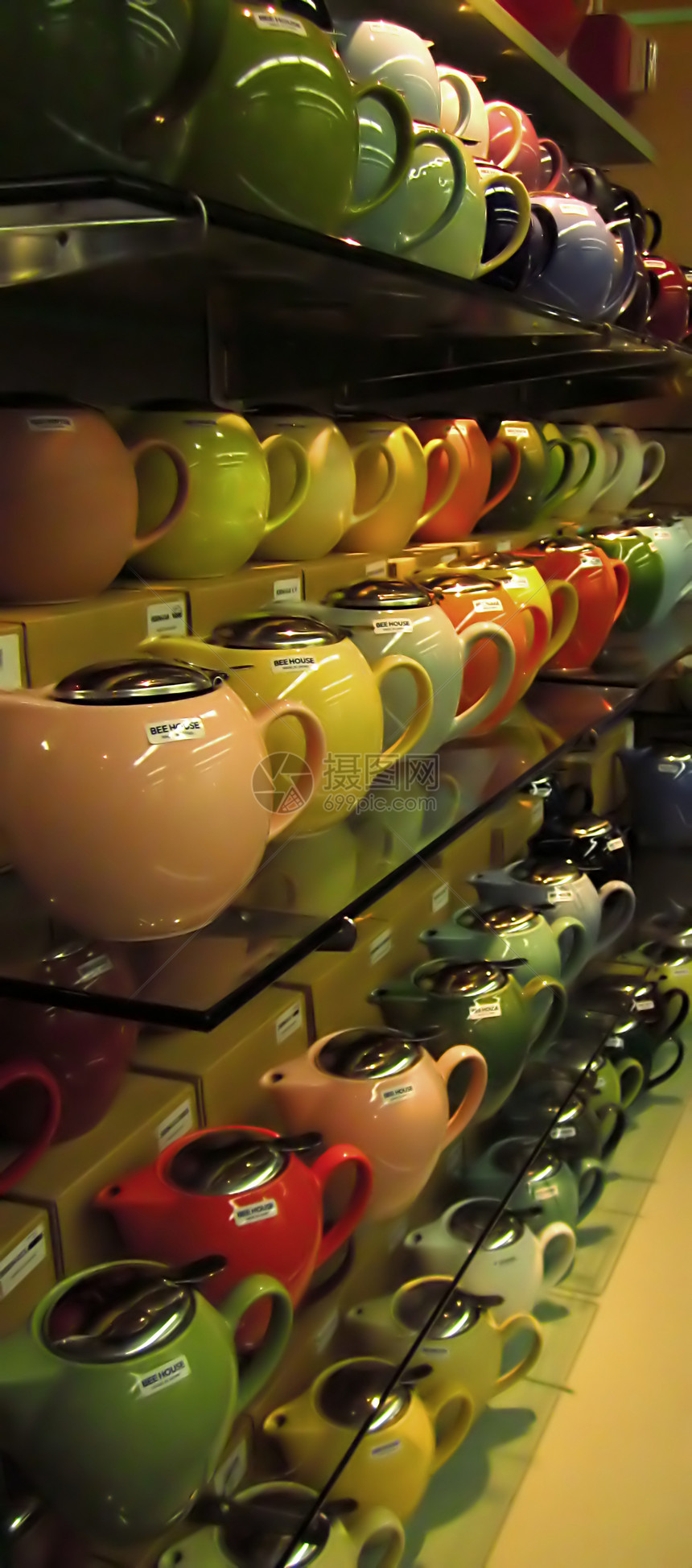 供出售茶壶零售业架子酿造蓝色烹饪杂货商时间商店零售推销图片