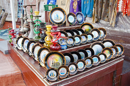 中东集市来自迪拜的礼品盘背景