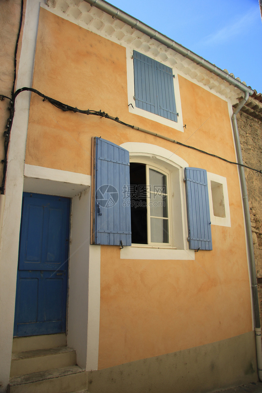 法国普罗旺斯百叶窗街道住宅黄色村庄木头房子文化建筑学窗户图片