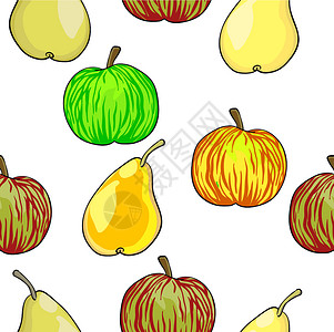 梨型身材无缝水果型苹果和梨豆叶子乐趣食物艺术纺织品墙纸植物厨房水果橙子插画