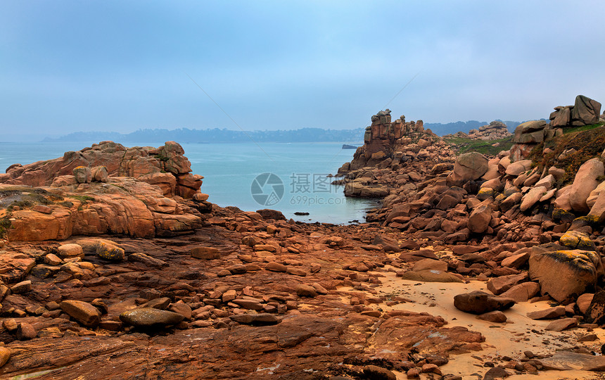 粉红花岗石海岸旅行地标海景海洋宽慰低潮频道旅游支撑海岸图片