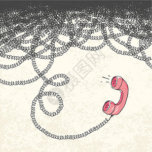 粉色电话Retro 电话 手和缠绕的电线 矢量说明 EPS设计图片