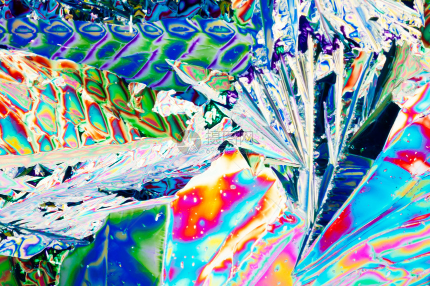 极化光束中的Tartaric酸晶体照片水晶实验食物宏观微晶光谱代理人鞑靼光谱色图片