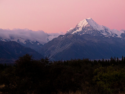 cookAoraki Mt Cook 山峰最高 位于新西兰南阿尔卑斯山岩石旅游日落冰川紫色风景公吨顶峰荒野高度背景