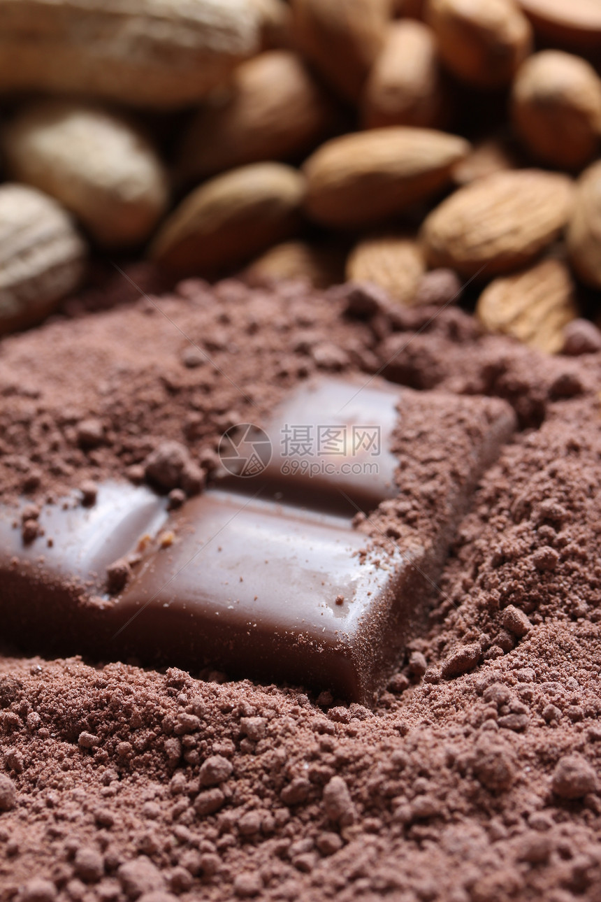 巧克力背景可可食物美食甜点诱惑棕色坚果糖果杏仁粉末图片