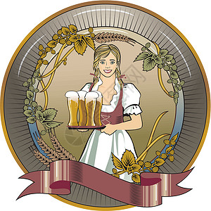 啤酒酒花金发啤酒女服务员插画