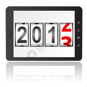 配有2013年新年计数器的平板PC计算机背景图片
