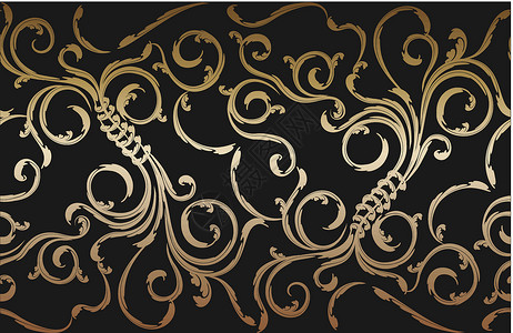 黑色漩涡无缝无缝花粉质体蕾丝黑色叶子植物装饰品漩涡滚动曲线墙纸风格插画