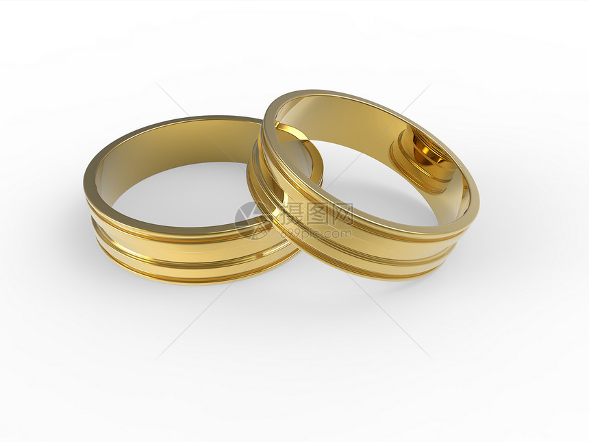 白色背景的金银婚戒和银银婚戒被孤立庆典仪式妻子珠宝金属奢华已婚戒指反射财富图片