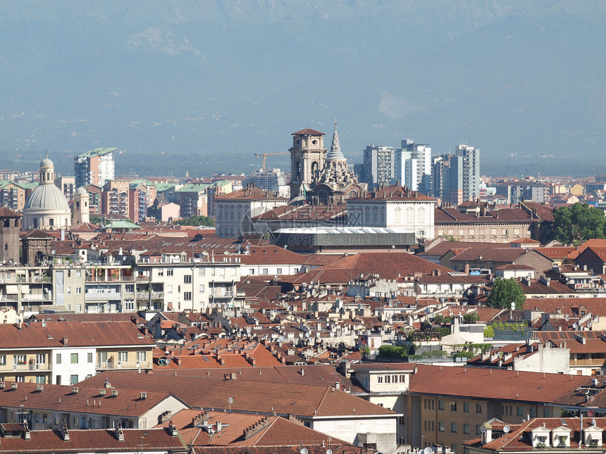 意大利都灵全景山脉爬坡城市建筑学纪念碑天际图片