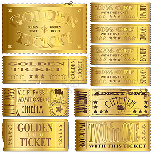 金金票销售展示抽奖彩票折扣卡片金子优惠券准入金属背景图片