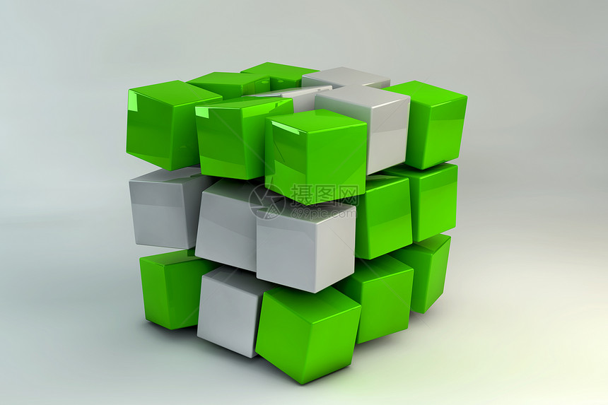 3D 立方体盒正方形几何绿色绘图灰色复合数字图像形状计算机图片