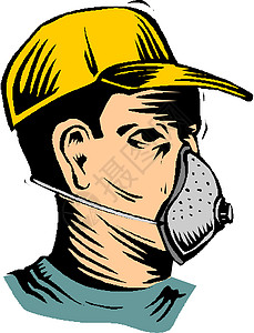 戴头盔和呼吸器的人的脸眼睛红色男人面具气体工人身体插图防御背景图片