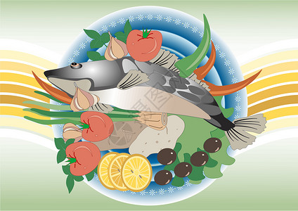 吃饭吃鱼绘画产品餐厅卡通片咖啡店横幅帽子艺术胡椒插图背景图片