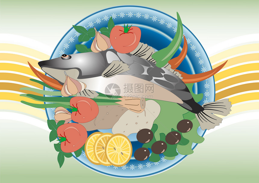 吃饭吃鱼商业艺术微笑平底锅帽子幽默插图横幅辣椒乐趣图片