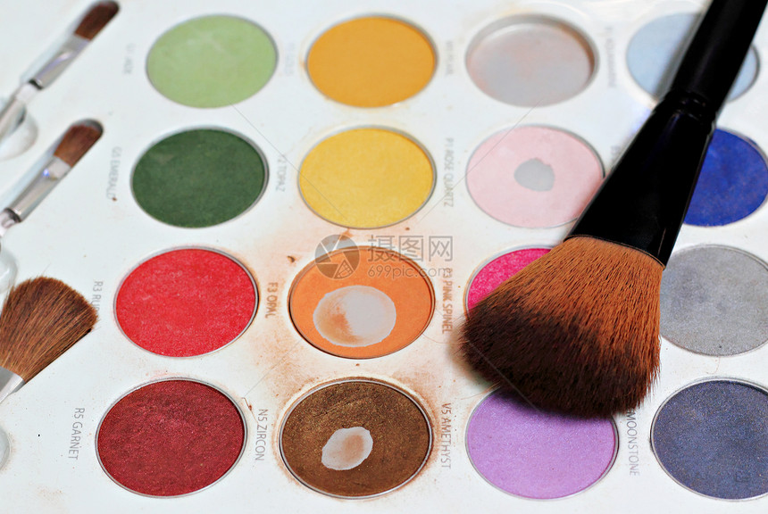 化妆刷子和化妆眼影化妆品袖珍女士画笔调色板彩色粉末眼妆睫毛职业图片