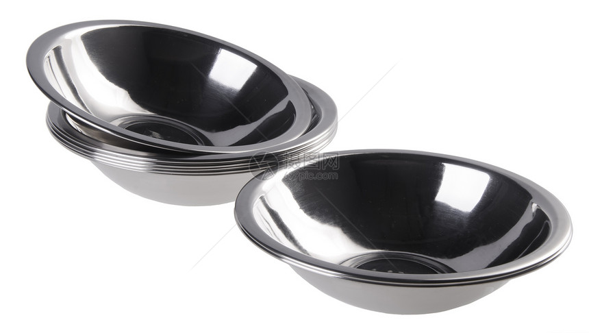 白底不锈钢的碗杯盆地食物烹饪平底锅合金金属白色用具厨房图片