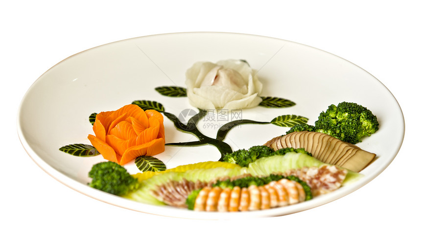 中国饮食文化 中国菜盘海鲜绿色美味蔬菜素食佳肴螃蟹贝类宴会烹饪图片