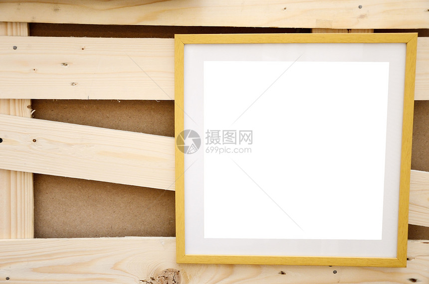 木壁上的照片框框架木头镜框白色艺术黄色风格艺术品图片