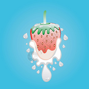 新鲜草莓牛奶草莓和牛奶喷洒设计图片