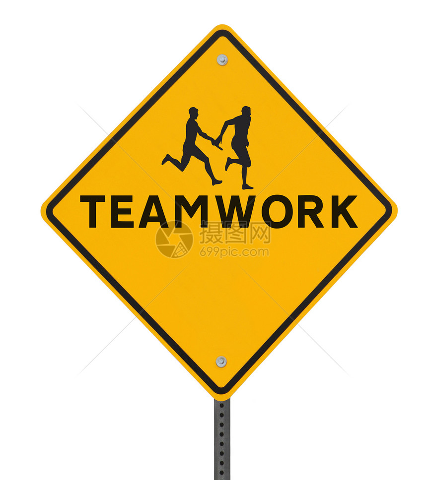 团队工作指挥棒白色指示牌黄色路标警告运动员钻石合作成员图片