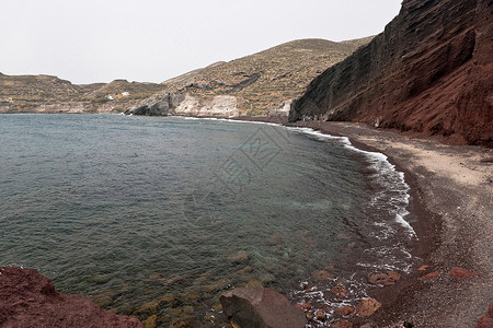 桑托里尼红沙滩背景图片