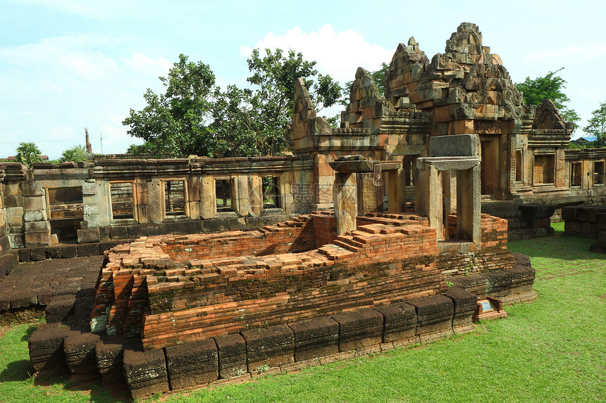 Muang Tam城堡蓝色祷告石头入口宗教历史装饰品历史性寺庙雕塑图片