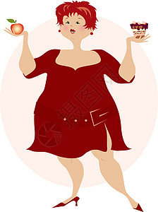 数苹果选择女学生重量蛋糕水果女性脂肪瘦身营养小吃黑发插画