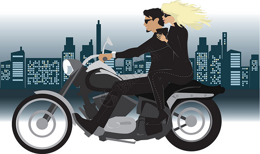 开山骑摩托车的夫妇运输男性黑色建筑物白色男人旅行街道城市骑马插画