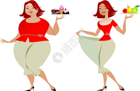 蛋糕尺寸饮食蛋糕营养脂肪女士女性瘦身尺寸减肥水果裙子插画