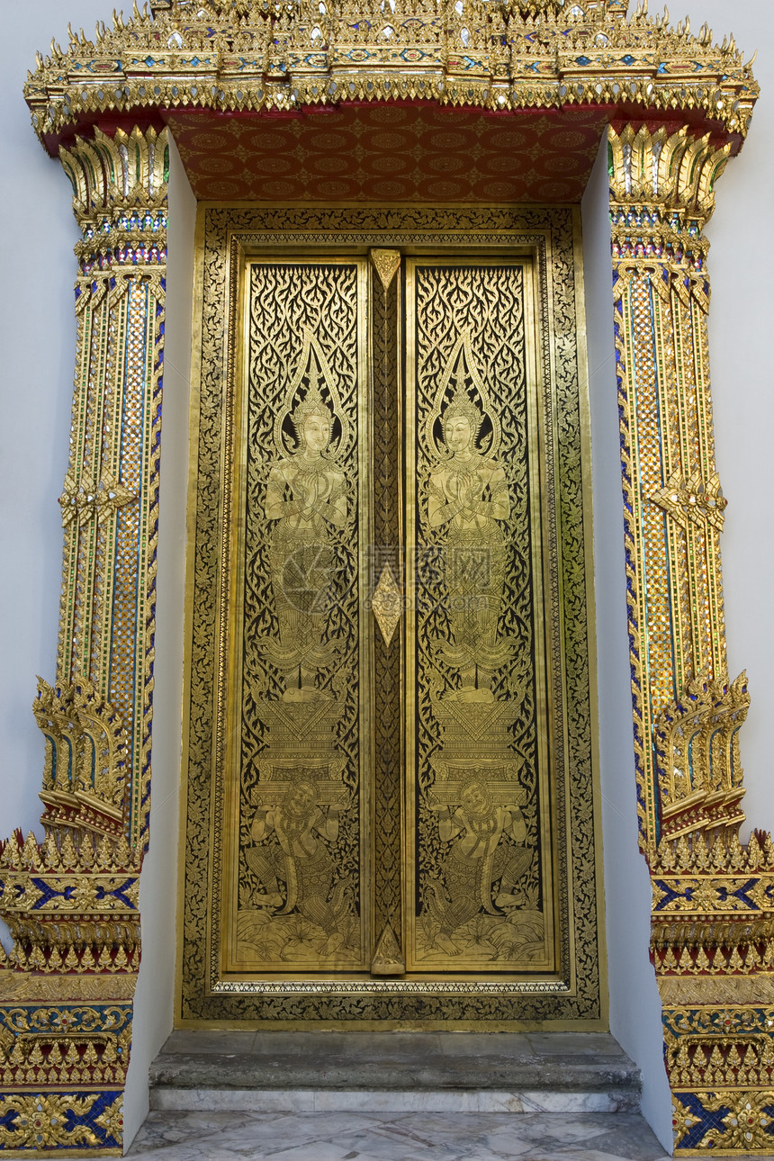 Wat Pho寺门雕塑魔法入口宗教建筑学雕像地标佛教徒金子寺庙图片