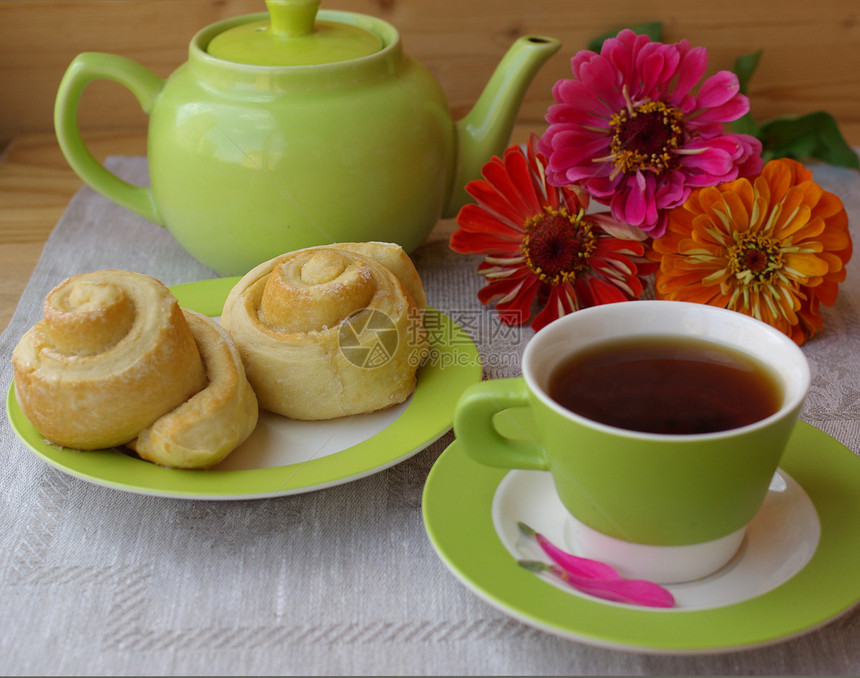 茶会和面包食物早餐焙烤脆皮包子乡村一杯茶村庄糕点甜点图片