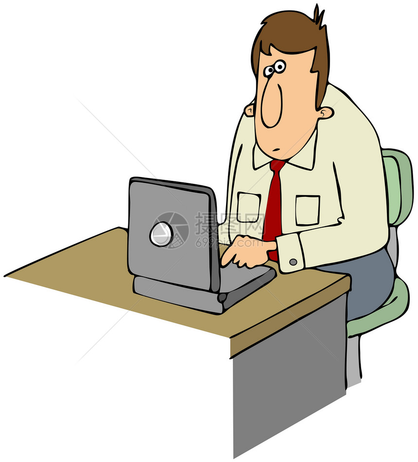 男人使用笔记本电脑插图卡通片技术男性桌子图片
