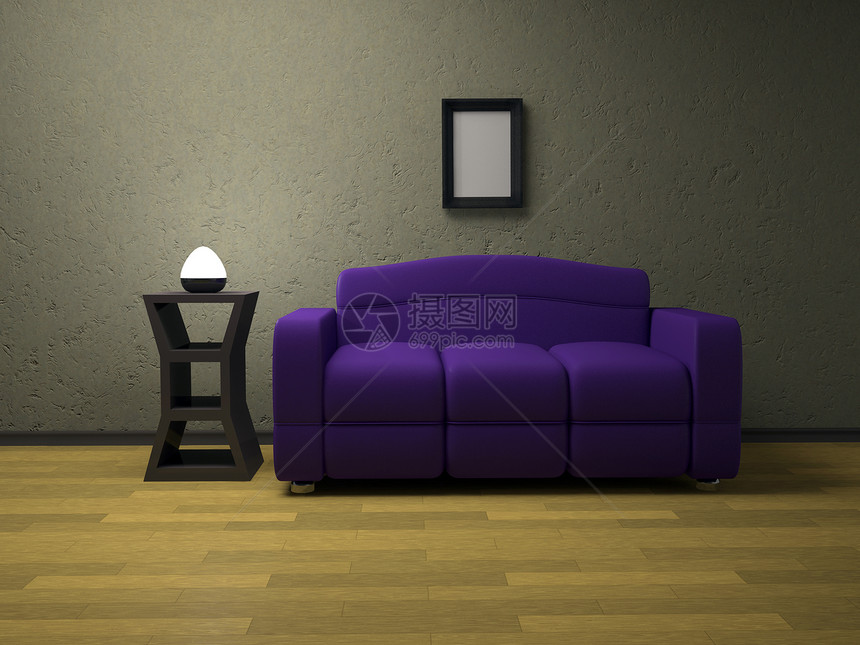 紫色沙发奢华木地板生活房子软垫建筑学休息客厅木头地面图片