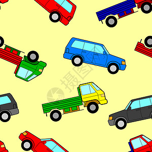 汽车无缝墙纸 矢量说明插图风格卡车车轮拼贴画收藏旅行包装纸组织运动背景图片