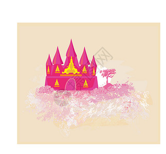 魔法仙子的故事公主城堡棕色红色小说涂鸦堡垒插图童话石头艺术手绘背景图片