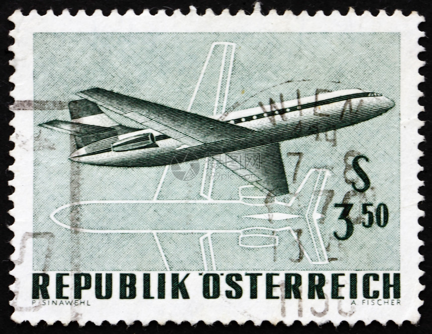 奥地利邮戳 1968年奥地利双引擎喷气飞机图片